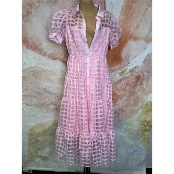open lace back dress Gridded Organza Mini Dress – English Factory main image 1
